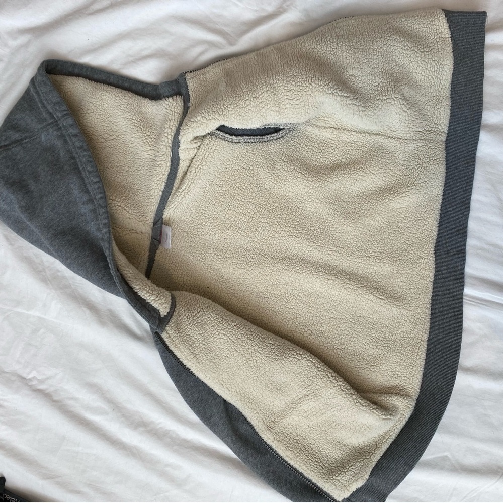 HANNA ANDERSSON Sherpa Lined Hoodie Zip Sweatshirt Sweater Jacket Grey Stripe - Picture 13 of 14